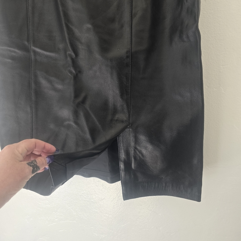 New Jaclyn Smith size 10 100% leather black slit side knee length skirt - Picture 3 of 9